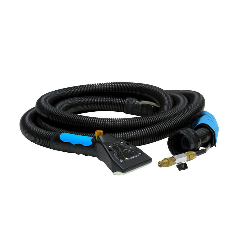 Mytee 8400GT Mytee Dry GT upholstery tool on its 15 foot hose combo, blue comfort grip fitted