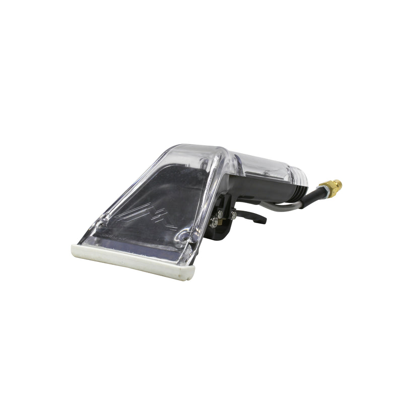 Mytee 8400P Air Lite upholstery tool, front left three-quarter view of the clear-top head
