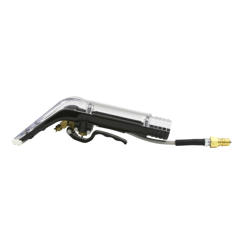 Mytee 8400P Air Lite upholstery tool, left side view with spray lever and solution lead