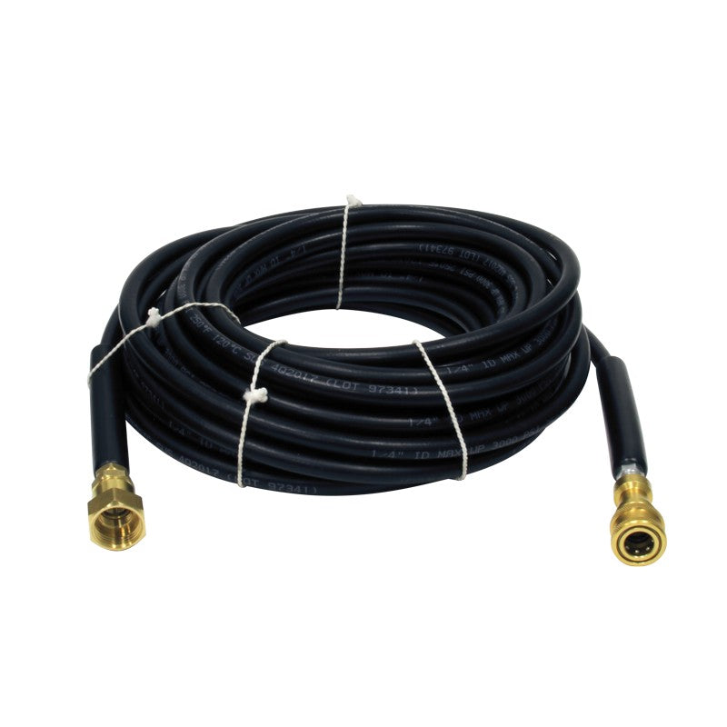 Mytee A155 50 foot solution hose, coiled, with brass garden hose fitting and brass quick disconnect