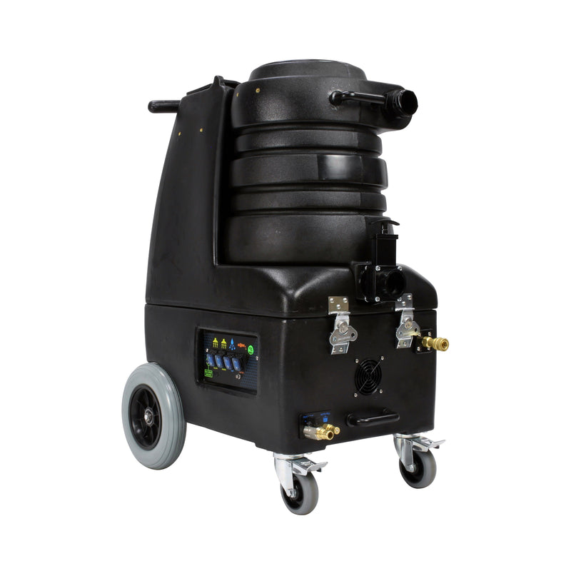 Mytee BZ-102LX-AUTO Breeze carpet extractor, front right three-quarter view showing the switch plate