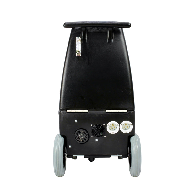 Mytee BZ-105LX-AUTO Breeze carpet extractor, rear view with dual twist-lock cord sockets