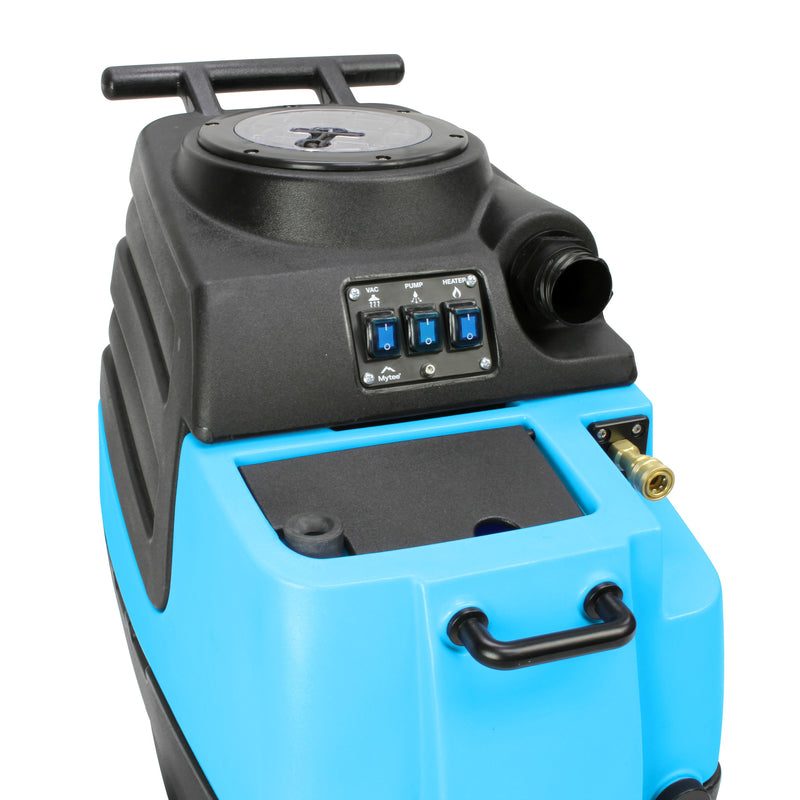Mytee HP90-SS Stingray heated detail extractor, solution tank lid and switch plate detail