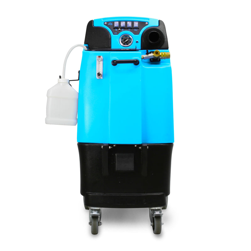 Mytee LTD5-LX Speedster LTD carpet extractor, front view with the 5 quart chemical bottle