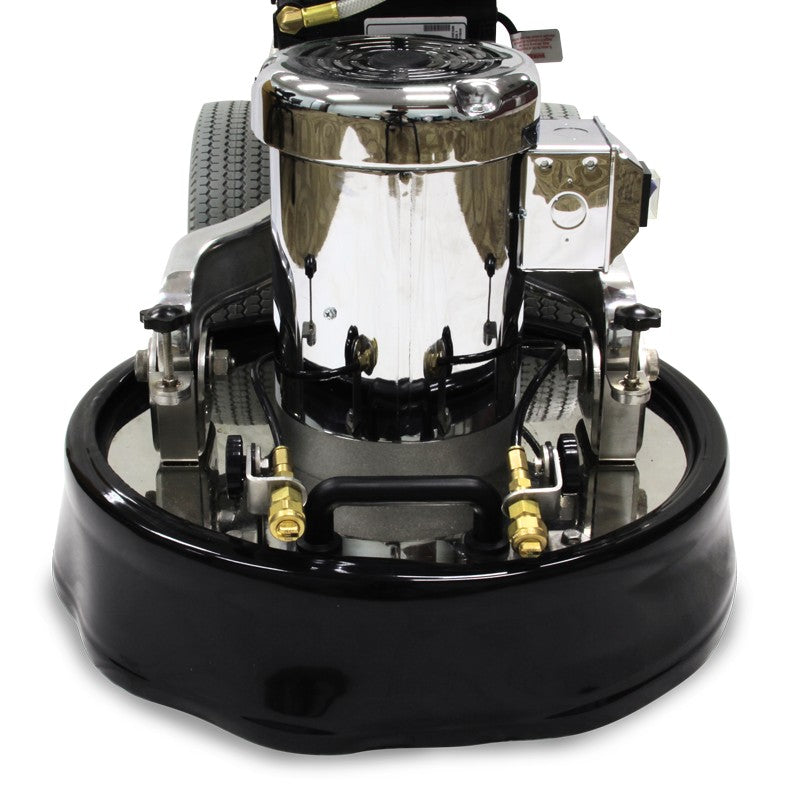 Mytee P635 splash guard fitted around the deck of a Mytee 17 inch orbital floor machine