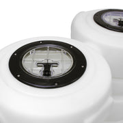 Mytee TM-54 54 gallon holding tank, close-up of the clear 7 inch lids