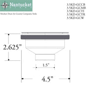 Nantucket Sinks 3.5KD-GCTI dimensional drawing of the granite composite kitchen drain, 4.5" flange and 2.625" height