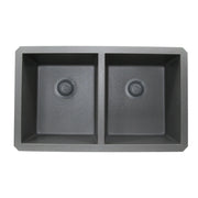 Nantucket Sinks 3.5KD-GCTI titanium drains installed in a titanium double-bowl granite composite sink, top view