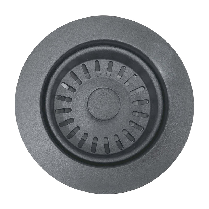 Nantucket Sinks 3.5KD-GCTI titanium drain from above with the slotted basket strainer seated