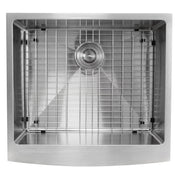 Nantucket Sinks APRON2420-SR-16 overhead view of the bowl with bottom grid and colander drain