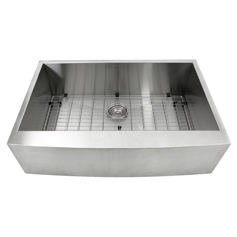 Nantucket Sinks APRON332010-16 33" square corner farmhouse sink with bottom grid, white background