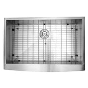 Nantucket Sinks APRON332010-16 overhead view with the bottom grid and colander drain in the bowl