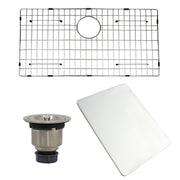 Nantucket Sinks AW-PS-3219-16 included bottom grid, basket strainer drain and white cutting board