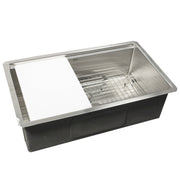 Nantucket Sinks AW-PS-3219-16 angled side view with the cutting board on the ledge