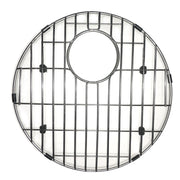 Nantucket Sinks BG37 round stainless steel bottom grid with rear drain cutout, top view, white background