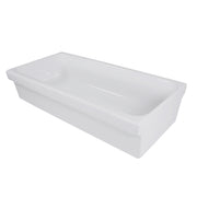 Nantucket Sinks Canal35-90 white fireclay vessel sink, three-quarter view of the long rectangular basin