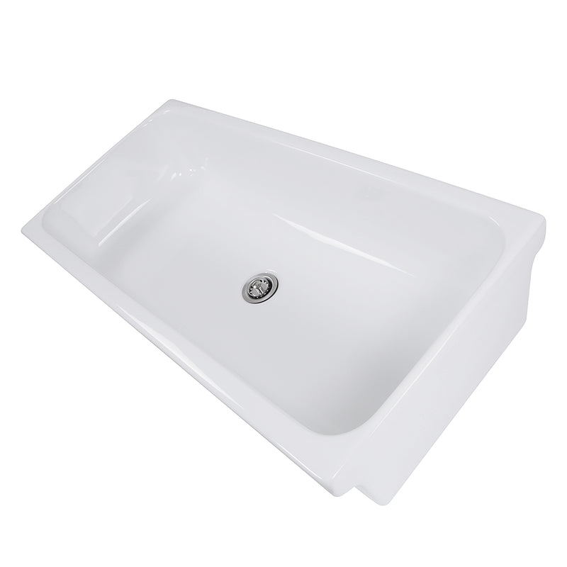 Nantucket Sinks Canal35-90 vessel sink at an angle from above, white glazed interior