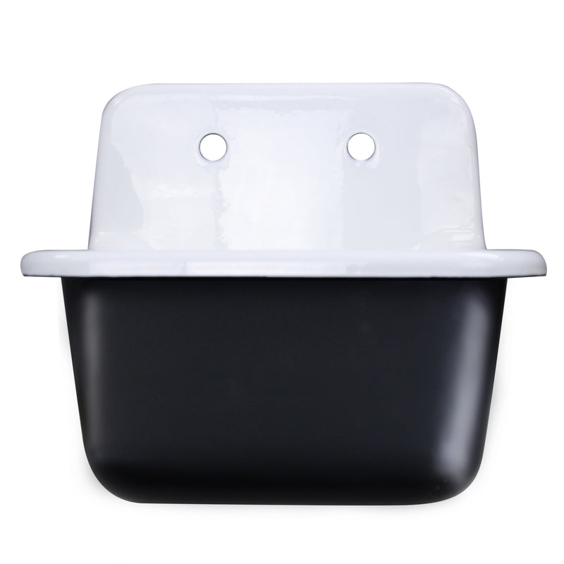 Nantucket Sinks CI-2218-FBSBSET cast iron utility sink straight-on front view, white glaze over black exterior