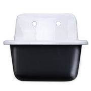 Nantucket Sinks CI-2218-FBSET cast iron utility sink straight-on front view, white glaze over black exterior