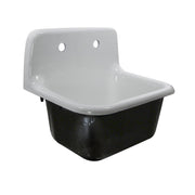 Nantucket Sinks CI-2218WNRG cast iron utility sink three-quarter view showing the backsplash and faucet holes