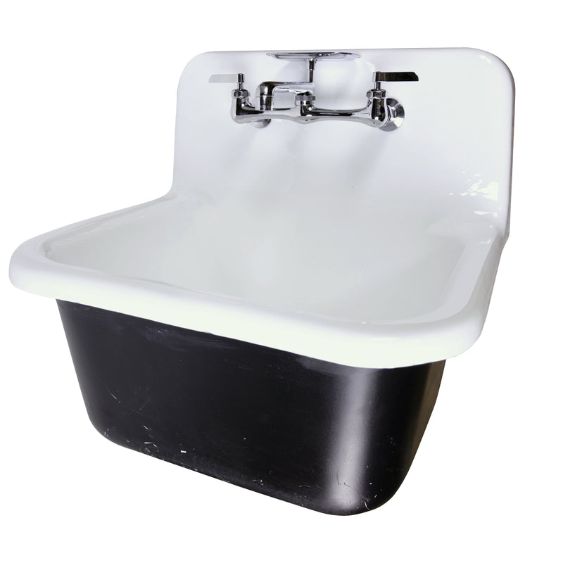 Nantucket Sinks CI-2218WNRG cast iron utility sink shown with a chrome wall-mount faucet, white background