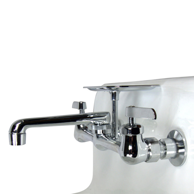 Nantucket Sinks CIF-2H chrome utility faucet mounted on a white sink backsplash, side view with spout