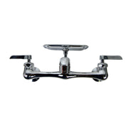 Nantucket Sinks CIF-2H chrome two-handle wall-mount utility faucet with soap dish, from above, white background
