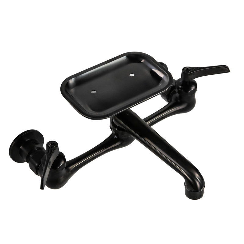 Nantucket Sinks CIF-2HMBL black utility faucet angled view showing the soap dish and swing spout