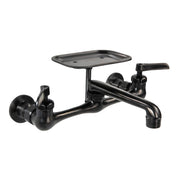 Nantucket Sinks CIF-2HMBL black two-handle wall-mount utility faucet with soap dish, white background