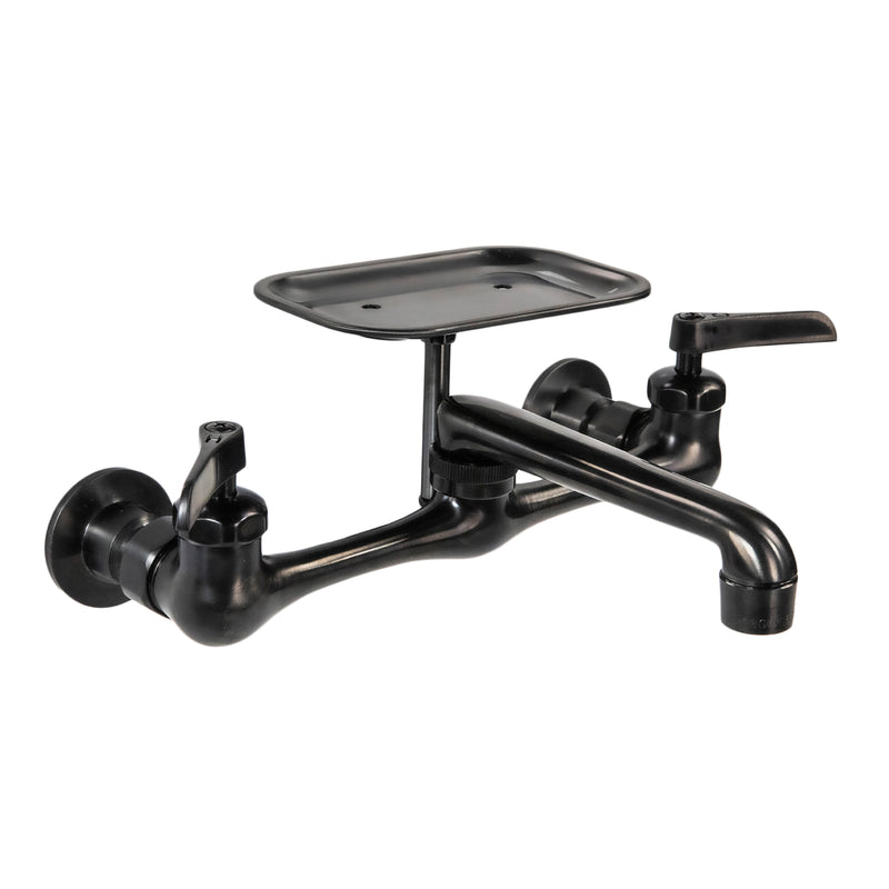 Nantucket Sinks CIF-2HMBL black two-handle wall-mount utility faucet with soap dish, white background