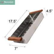 Nantucket Sinks DC-TFCPS colander with dimensions marked, 17.5" long, 7" wide and 4.5" deep