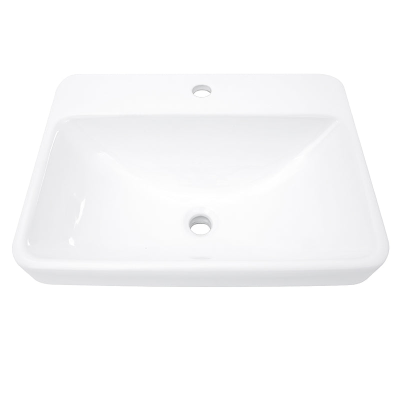 Nantucket Sinks DI-2317-R1 white drop-in sink front view with overflow and single faucet hole