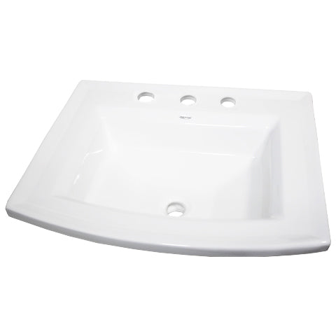 Nantucket Sinks DI-2320-R8 white bow-front drop-in sink three-quarter view with three faucet holes