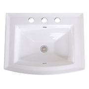 Nantucket Sinks DI-2320-R8 white bow-front drop-in sink with three 8" spread faucet holes, top view, white background