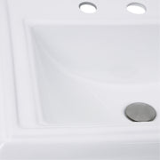 Nantucket Sinks DI-2418-R8 close-up of the stepped rim, faucet holes and brushed drain