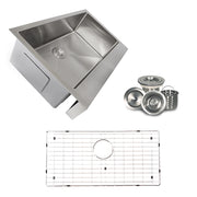 Nantucket Sinks EZApron33-5.5 sink shown with the included bottom grid and colander drain