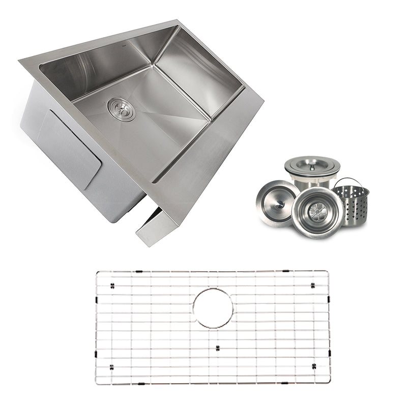 Nantucket Sinks EZApron33-5.5 sink shown with the included bottom grid and colander drain