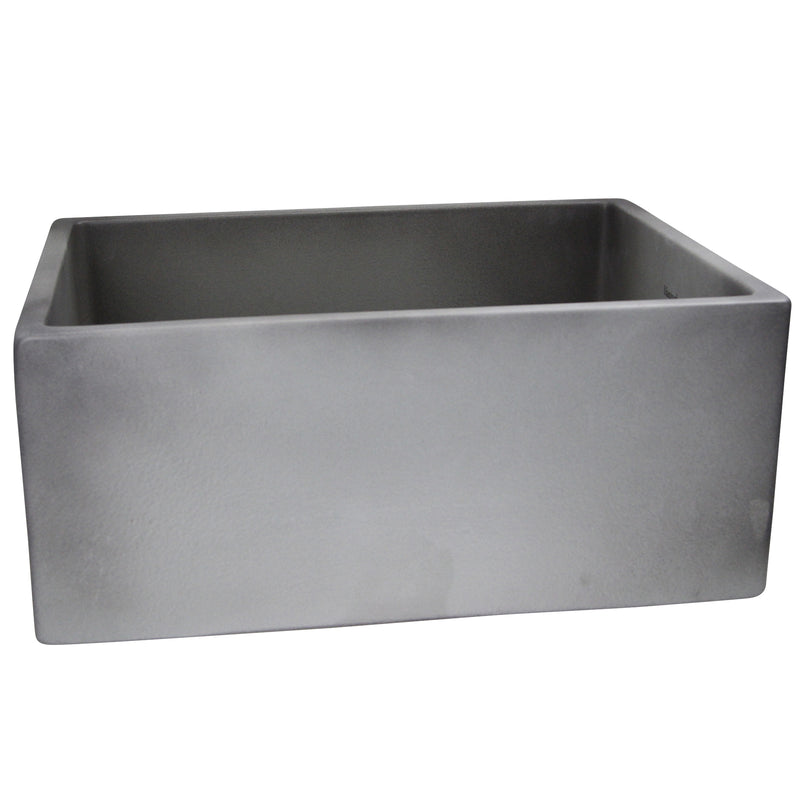 Nantucket Sinks FCFS2418S-Concrete Concrete farmhouse sink front view showing the plain flat apron