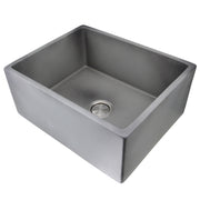 Nantucket Sinks FCFS2418S-Concrete grey Concrete fireclay farmhouse sink, three-quarter view into the bowl and drain