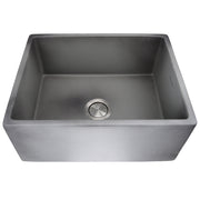 Nantucket Sinks FCFS2418S-Concrete Concrete farmhouse sink from the front above, single bowl with rear drain