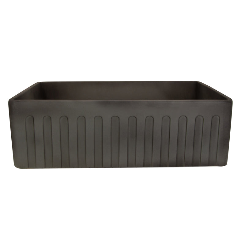 Nantucket Sinks FCFS3020S-Concrete Concrete farmhouse sink turned to the fluted apron side, front view