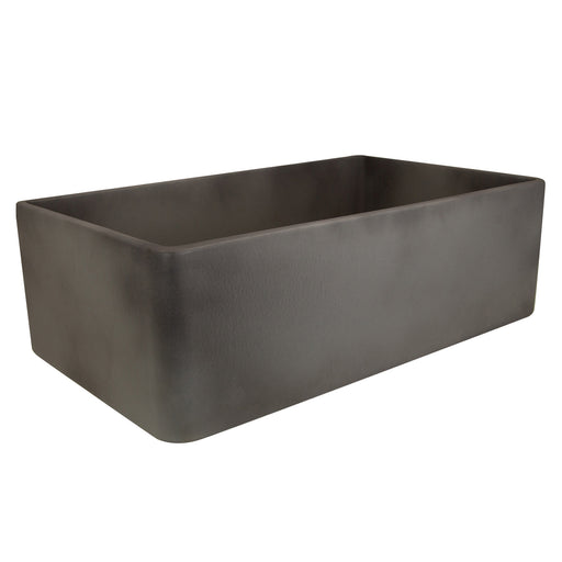 Nantucket Sinks FCFS3020S-Concrete grey Concrete fireclay farmhouse sink, three-quarter view of the plain apron and bowl