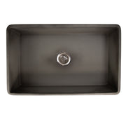 Nantucket Sinks FCFS3020S-Concrete Concrete farmhouse sink from above into the single bowl and drain