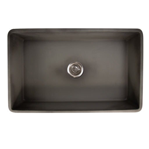 Nantucket Sinks FCFS3020S-Concrete Concrete farmhouse sink from above into the single bowl and drain