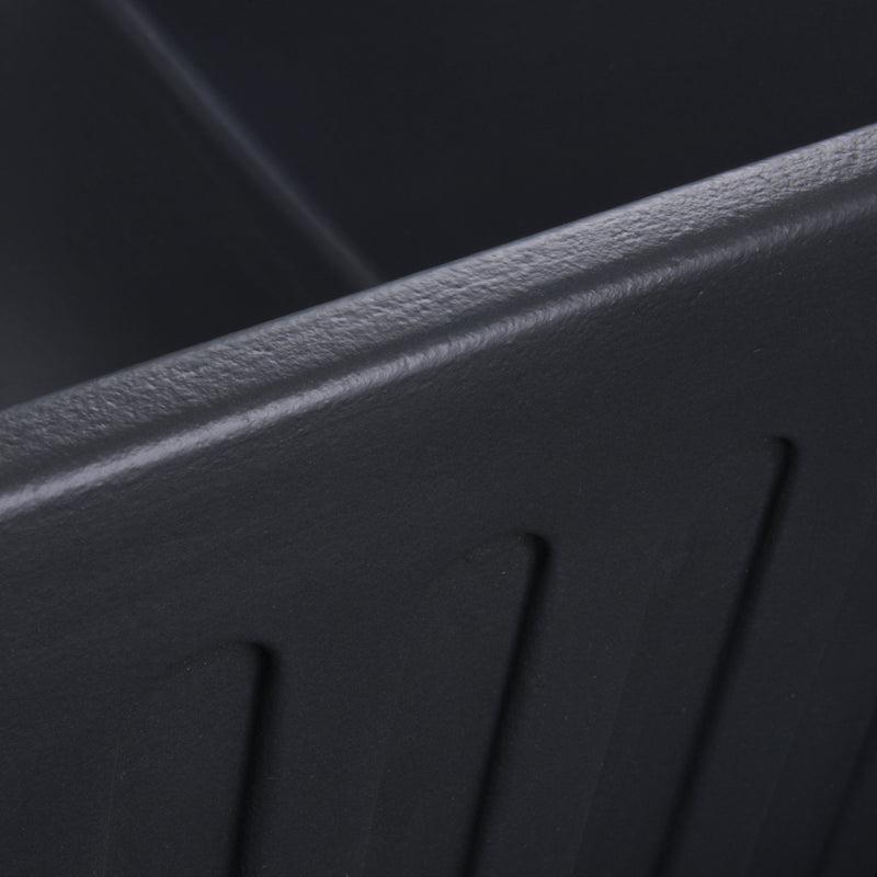 Nantucket Sinks FCFS3020S-MatteBlack close-up of the fluted apron edge in matte black glaze