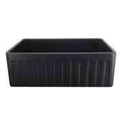 Nantucket Sinks FCFS3020S-MatteBlack Matte Black farmhouse sink reversed to the fluted apron side