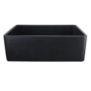 Nantucket Sinks FCFS3020S-MatteBlack Matte Black fireclay farmhouse sink, front view of the plain flat apron