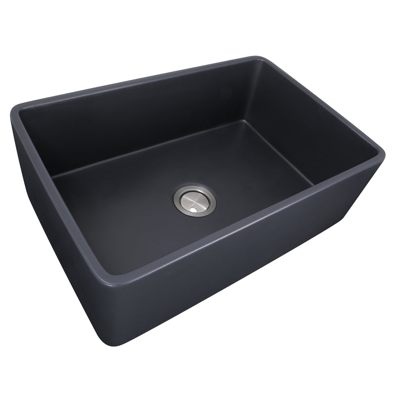 Nantucket Sinks FCFS3020S-MatteBlack Matte Black farmhouse sink three-quarter view from above into the bowl
