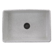 Nantucket Sinks FCFS3020S-PietraSarda Pietra Sarda farmhouse sink from above, speckled bowl with dark drain