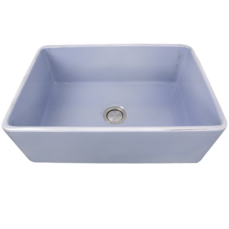 Nantucket Sinks FCFS3020S-ShabbySugar Shabby Sugar farmhouse sink elevated front view into the blue bowl